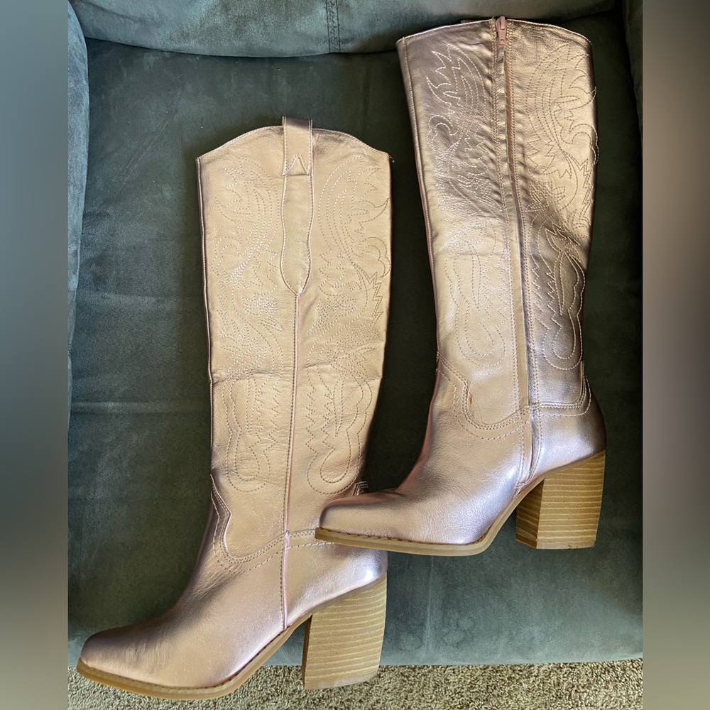 GB Gianni Bini Butterfly Metallic Light Pink Cowboy Boots Size 7